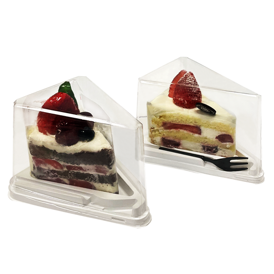 Slices of Cake in enclosed packaging with small dessert fork 